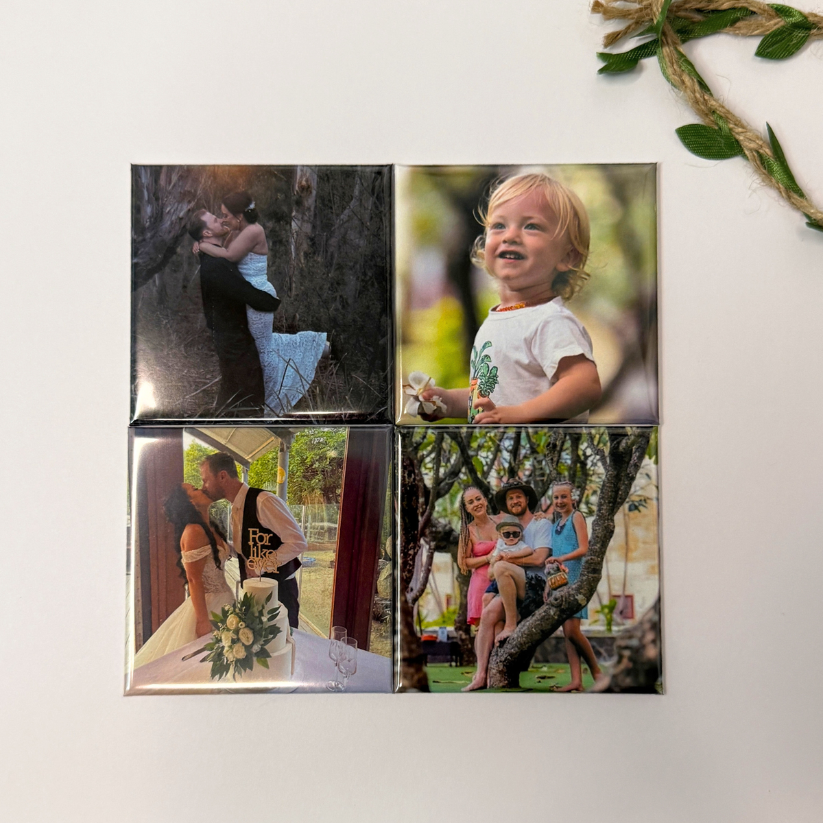 Set of 4 large custom photo magnets of family photos