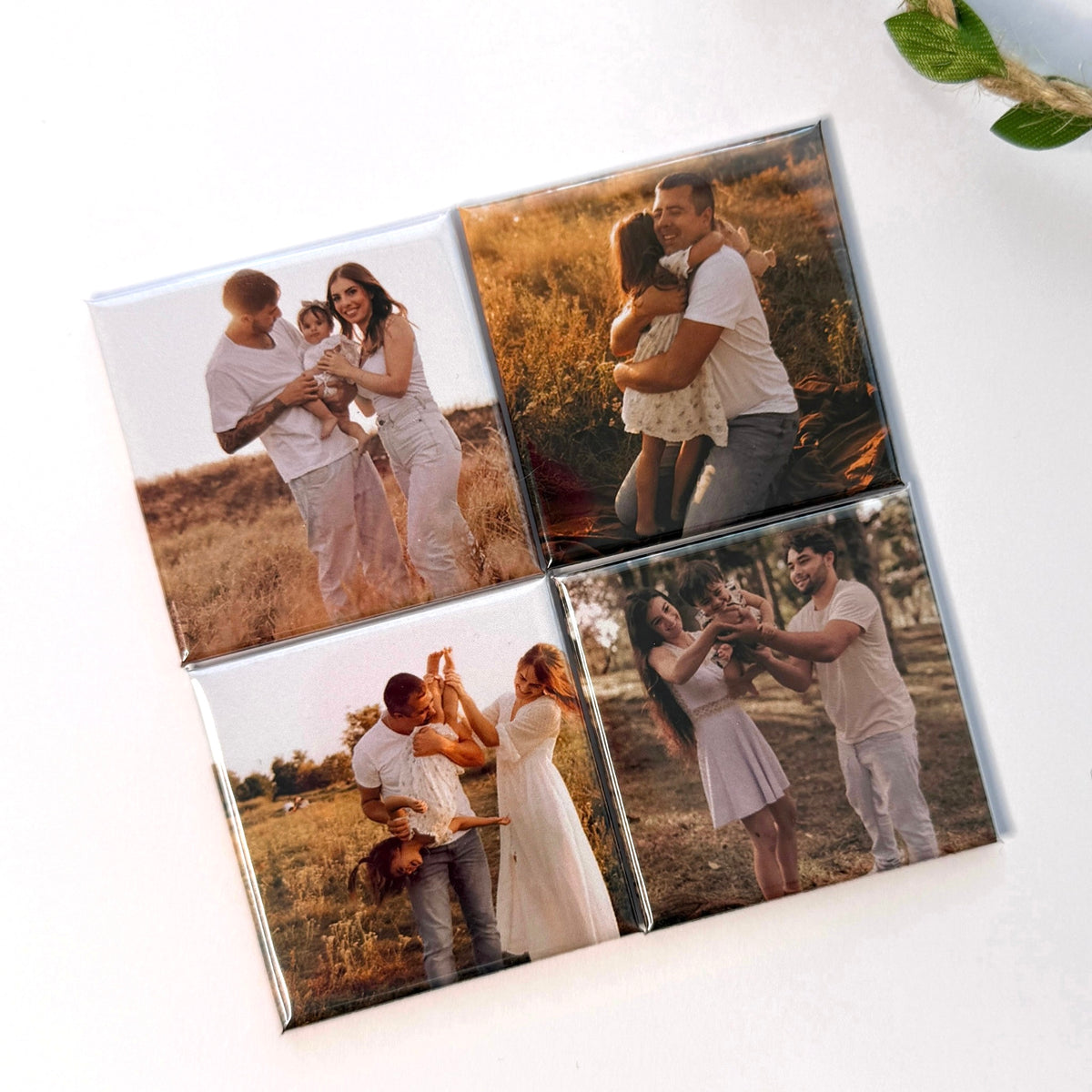 Set of  4 custom photo magnets with family photos — personalised 50mm magnets handmade in Melbourne 